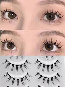 MAGEFY 10 Pairs Pointed Cartoon Black Line Style False Eyelashes, Natural & Realistic, Reusable, 7-12mm Faux Mink Lashes, Suitable For Daily Wear, Waterproof, Cartoon Style, Extended Outer Corner Design, Enlarging Eyes, Delicate & Lightweight, Ideal For Travel, Beach Vacation, Camping - 尖尾漫畫款 - 查看 2