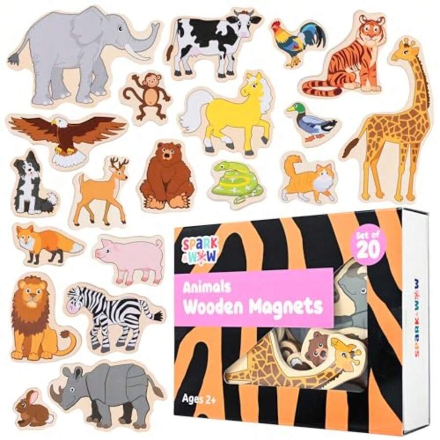 CYPNSPARK and WOW Imanes de Madera Animales imanes para niños a Partir de 2 años Juego Abierto Se adhieren a refrigeradores pizarras Blancas y másFashion - Multicolor - Ver 1