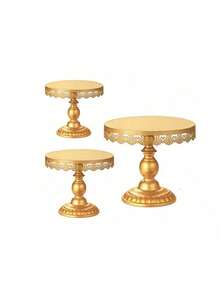 1 pieza Soporte redondo dorado para pastel, bandeja de postre con decoración elegante de encaje, adecuado para bodas, cumpleaños, fiestas, celebraciones, exhibición de pasteles - Multicolor - Ver 4