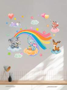 Cute Rainbow Animal Pattern Self-Adhesive Wall Stickers, PVC, Home Spring Decor, Adding Colorful Elements To Baby's Room, Refreshing And Fashionable