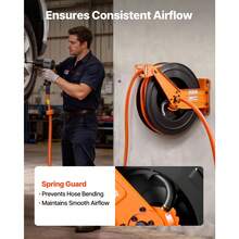 Bobina de manguera de aire retráctil, 3/4 pulgadas x 50 pies de manguera de aire de PVC Max 300PSI, Bobina de mangueras de compresor de aire de rebobinado automático con plomo de 5 pies, montaje en techo / pared doble brazo de acero pesado - 3/4 pulgadas x 50 pies - Ver 6