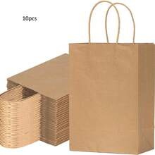 50pcs Kraft Paper Gift Bags, Kraft Paper Drawstring Bags - 21 X 11 X 27 Cm With Handles - Gift Bags -- Suitable For Birthday, Wedding, Christmas And Party Celebrations - Multicolor - View 14
