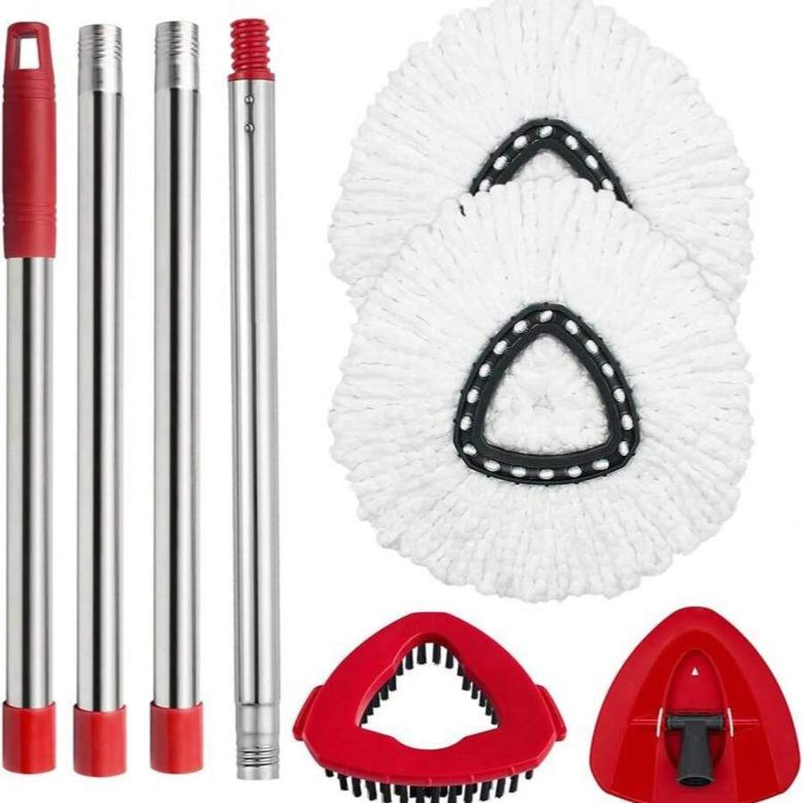 O-Cedar EasyWring Replaceable Mop Head Set - Washable & Durable, 5 Heads & 2 Handles, Ideal For Home & Office Floors - 2個拖把頭,1個底座,1個刷子和1個手柄 - 查看 1