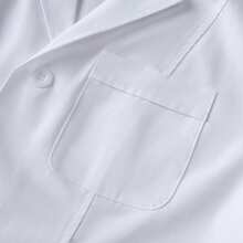 Unisex Short Sleeve & Thigh Length Lab Coat, Durable Wrinkle-Resistant Woven Fabric - White - View 6