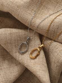 1pc Stainless Steel Simple Asymmetrical Hollow Round Shape Pendant Necklace Versatile Geometric Pendant Necklace For Women Gifts - Necklace - View 2