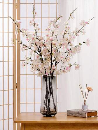 1/3pcs Artificial Cherry Blossom Flower Branches, 41.7" Fake Pink Cherry Blossom Stems Faux Cherry Flowers Vase Arrangements For Living Room Table DIY Decor, Indoor Outdoor Party Wedding Decoration, Spring Home Decoration, Valentine's Mother's Day Gift