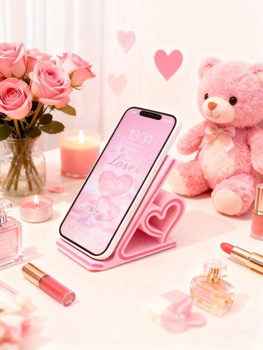 1个浪漫心形手机支架，完美的情人节礼物。时尚的桌面装饰，便携防滑，采用耐用塑料制成，适合家庭或办公室使用。既是手机配件又是支架，是情人节、开学季和生日的理想礼物。 - 彩色 - 查看 1