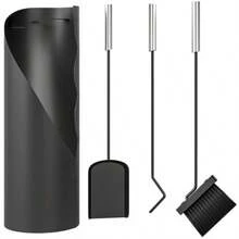 Fireplace Tool Set, 4-Piece Fireplace Accessories With Brush, Shovel, Poker And Basket, Fireplace Set, Metal, Black - 均碼 - 查看 1