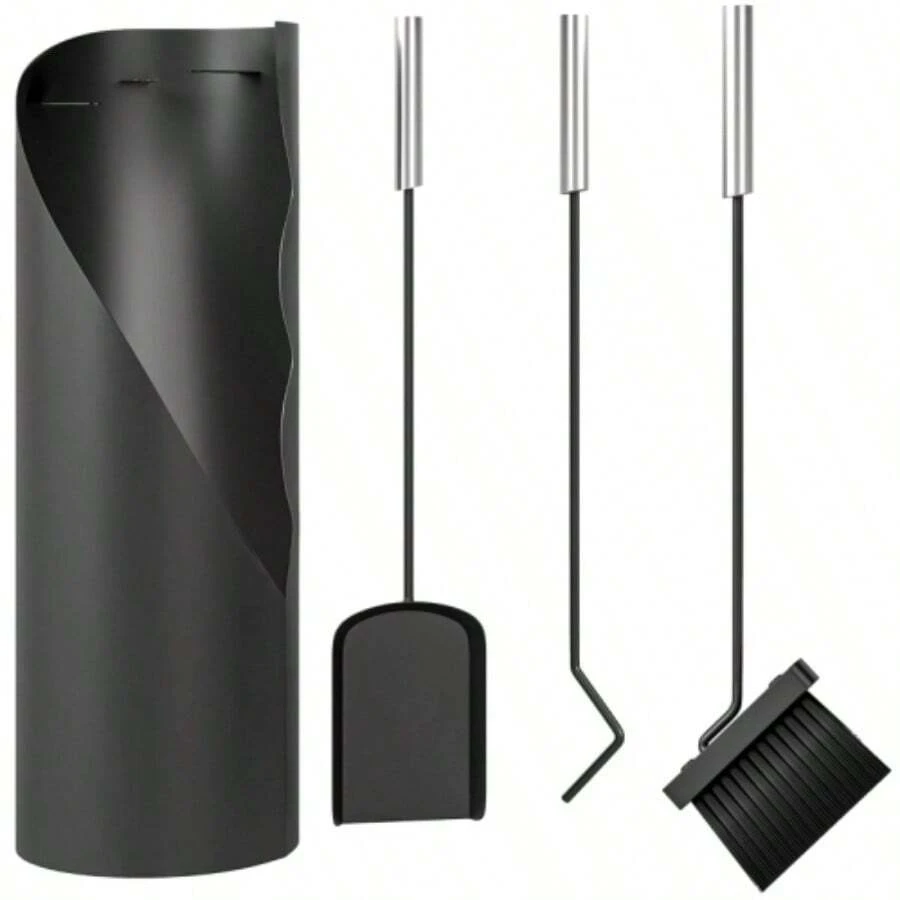 Fireplace Tool Set, 4-Piece Fireplace Accessories With Brush, Shovel, Poker And Basket, Fireplace Set, Metal, Black - 均碼 - 查看 1