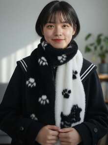 1条吉他与破碎心猫双面黑白蓬松围巾，保暖柔软，是送给女友或闺蜜的完美礼物，也可作女士披肩使用。 - 彩色 - 查看 3