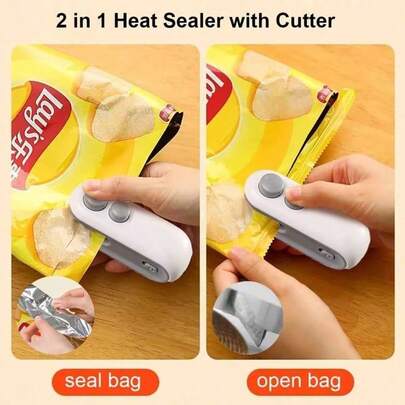 Sellador de calor portátil y mini, recargable por USB, máquina de sellado y cortadora de bolsas de doble propósito, con cuchilla magnética, adecuado para embalaje y almacenamiento, conservación de alimentos frescos, sellado de cocina, etc., sellador de calor mini portátil para uso doméstico.