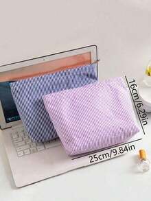 1pc Polka Dot Mesh Cosmetic Bag, Embroidered Striped Travel Toiletry Organizer, Suitable As Birthday Gift, Stylish Makeup Bag For Travel, Beach, Bathroom, Bedroom, Large Capacity - 彩色 - 查看 11