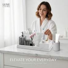 Marble Bathroom Countertop Organizer - Detachable 7 Slots Kids Electric Toothbrush And Toothpaste Holde Drainage For Bathroom Accessories Organization Counter Vanity Storage, Grey - Grey - View 2