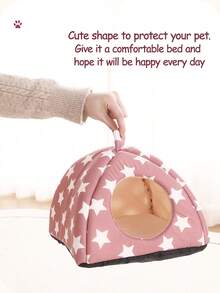 1 chiếc giường ngủ cho chuột hamster, thỏ, họa tiết ngôi sao màu hồng, chỗ trú ẩn ấm cúng cho thú cưng nhỏ, có thể giặt được, phù hợp cho chuột hamster, chồn và thỏ. - Màu Hồng baby - Xem 5
