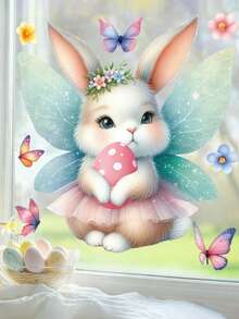 2pcs Easter Wall Stickers, Cute Cartoon Rabbit Stickers, Girls Room Decor,Living Room Glass Window Decorations - Multicolor - View 3