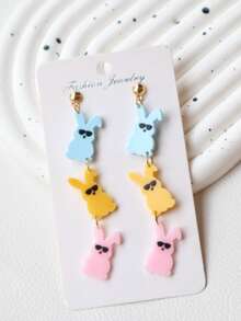 一对亚克力复活节兔子耳环，可爱粉蓝黄三色兔子设计，甜美有趣，适合作为女性礼物，节日饰品