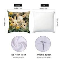 4件套春季复活节蒲公英兔子图案抱枕套，单面印花桃绒涤纶材质，45*45厘米，适用于现代布艺沙发室内装饰、派对装饰、礼品 - 彩色 - 查看 2