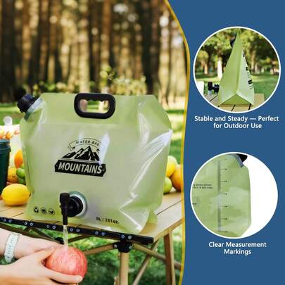 8L Large Capacity Portable Folding Water Bucket Outdoor Camping Water Storage Bag Thickened Wear-Resistant Material Lightweight And Rollable For Space-Saving Storage Handle And Spout Design For Easy Water Access Ideal For Camping, Hiking, Mountaineering, Road Trips, Picnics, And Emergency Water Storage Essential Soft-Sided Water Bag For Travel Outdoor Gear Must-Have Survival Gear Supply Essential