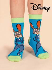 2/1 Pair Disney Zootopia Pattern Men's Crew Socks, Cute Cartoon Unique Disney Men's Socks With Nick Wilde Design, Odor-Resistant Breathable Casual Versatile Sports Crew Socks With Cartoon Pattern, Suitable For Students/Adults As Gifts And Daily Use, Couple Matching