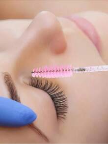 50支睫毛刷，睫毛膏刷带收纳盒，可弯曲一次性眉刷，睫毛嫁接刷，眉刷，蓖麻油刷（水晶粉） - 粉色 - 查看 5