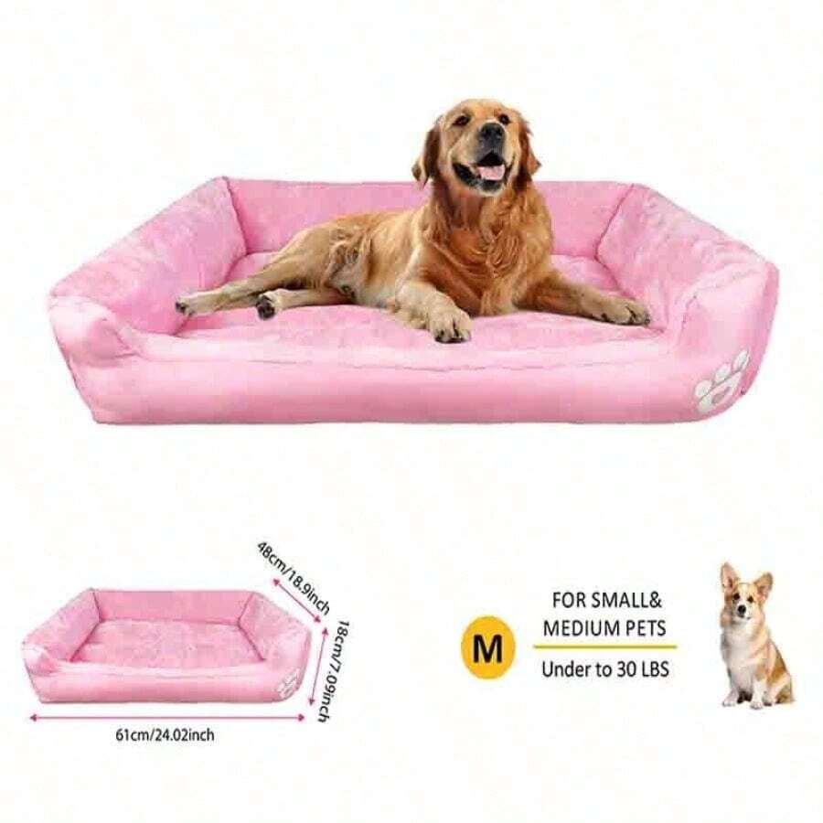 Machine Washable Calming Soft Plush Pet Dog Cat Bed With Non-Slip Bottom Medium - Pink - View 1