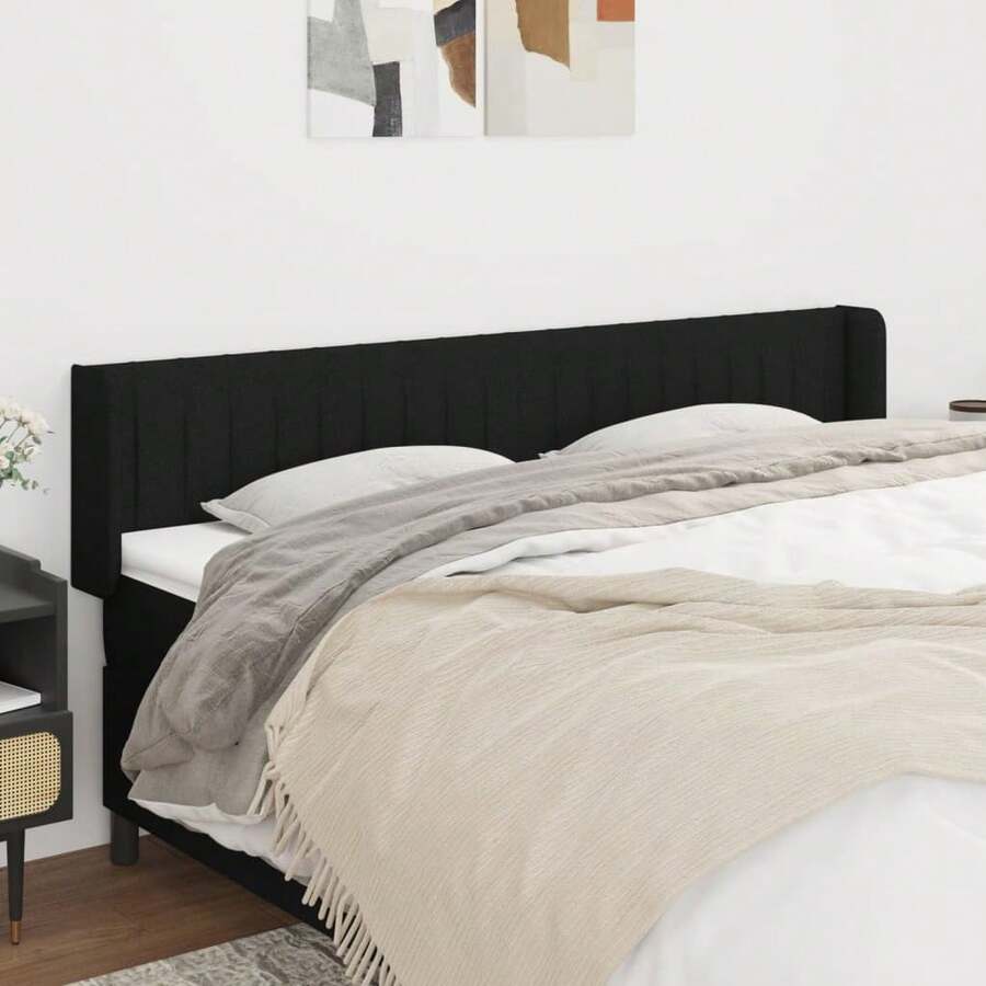 vidaXL Tête de lit con orejas negras de tejido 163x16x78/88 cm - Negro - Ver 1