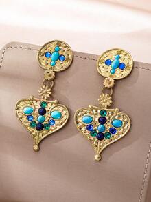 1 Đôi bông tai dáng dài hình trái tim kiểu Bohemian cổ điển được làm thủ công. - Nhiều màu - Xem 7