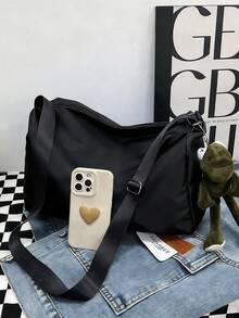 Outdoor Nylon Duffel Bag, Travel Luggage Bag, Sports Gym Bag, Large Capacity Outdoor Casual Bag, Adjustable Shoulder Strap, Comfortable And Wear-Resistant - Black - View 3