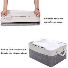 3 Sizes Available, 1 Foldable Desktop Storage Basket, Large Capacity With Handle, Can Be Used For Storing Toys, Linen Material, Also Can Be Used For Storing Dirty Clothes. - White and Gray - View 3