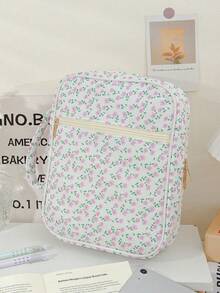 1个大号女士圣经套，绗缝可爱蝴蝶结图案圣经包，宽敞便携防尘书套，花卉图案圣经收纳袋，带绗缝提手和拉链口袋，圣经学习必备，教师节礼物，返校礼物，可爱女孩生日礼物 - 彩色 - 查看 8