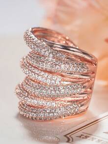 1枚镶嵌立方氧化锆的女士戒指，适合作为婚礼、情人节及其他场合的礼物 - 2# - 查看 6