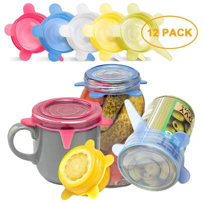 12 Pack Small Stretch Thick Silicone Can Lid Reusable Silicone Yogurt Lids Storage Covers Seal Cups Small Bowls Jars Fruits Covers