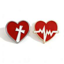 2pcs Valentine's Day Love Heart Enamel Pins, Stylish Brooch For Women, Ideal For Jeans, Clothes, Backpacks, Jewelry Accessories, Suitable For Couples Everyday Wear Or Gift - Multicolor - View 2