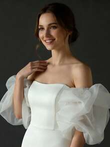 1对白色薄纱袖口，公主风臂套，适合婚纱、礼服、派对场合 - 乳白色 - 查看 7