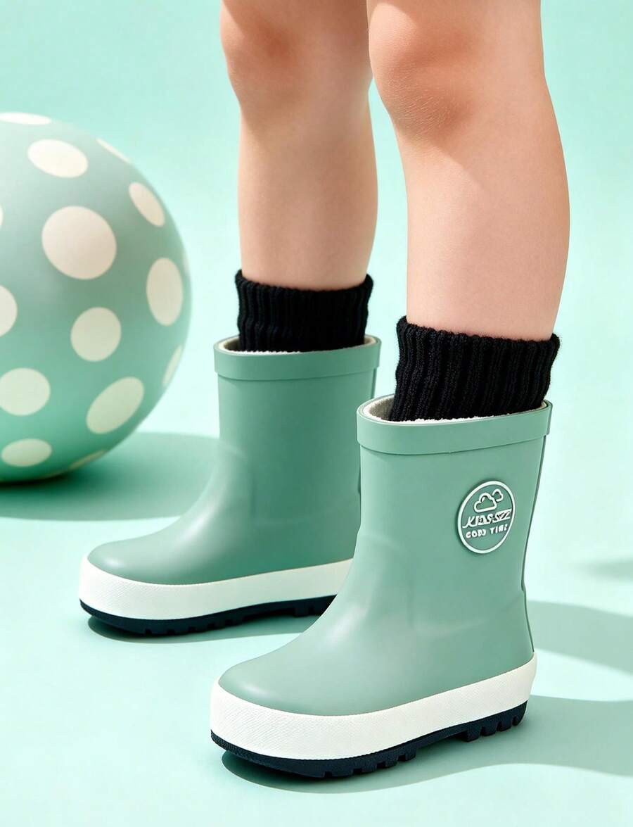 Kids Green Solid Color Rain Boots, Waterproof Non-Slip Boots For Outdoor Play And Rainy Days - Green - View 1