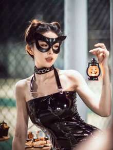 Máscara de gato para mujeres, máscaras de mascarada para mujeres, máscaras de conejo, máscara de cara de gato para discoteca, cóctel y cosplay - Negro - Ver 8