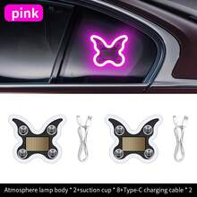 Solar Powered LED Car Atmosphere Light, Cute Butterfly Neon Light, Suction Cup Breathing Light, USB Rechargeable
