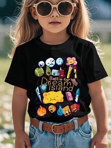 1 camiseta de manga corta con cuello redondo para niños, con estampado de equipo de BFDI - Battle Dream Island, para eventos de videojuegos, regalos de cumpleaños y salidas informales - Algodón suave de calidad para niños, estilo inspirado en diseñadores. - Negro - Ver 5