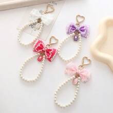 Beaded Butterfly Decor Keychain - Bow Pearl Pendant - View 2