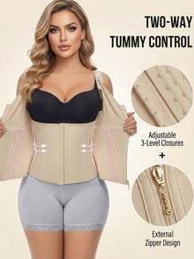 ZGQNBelle Waist Trainer Faja For Women Colombian Style Corset Shapewear Tummy Control High Compression Body Shaper Zipper Vest Girdle Belt Workout Postpartum - Apricot - View 5