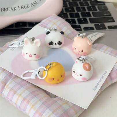 可爱3D熊猫兔子动物头钥匙扣，趣味柔软毛绒卡通包包挂饰，情侣、闺蜜的理想礼物，日常配饰，生日、惊喜、节日、季节礼物的完美之选