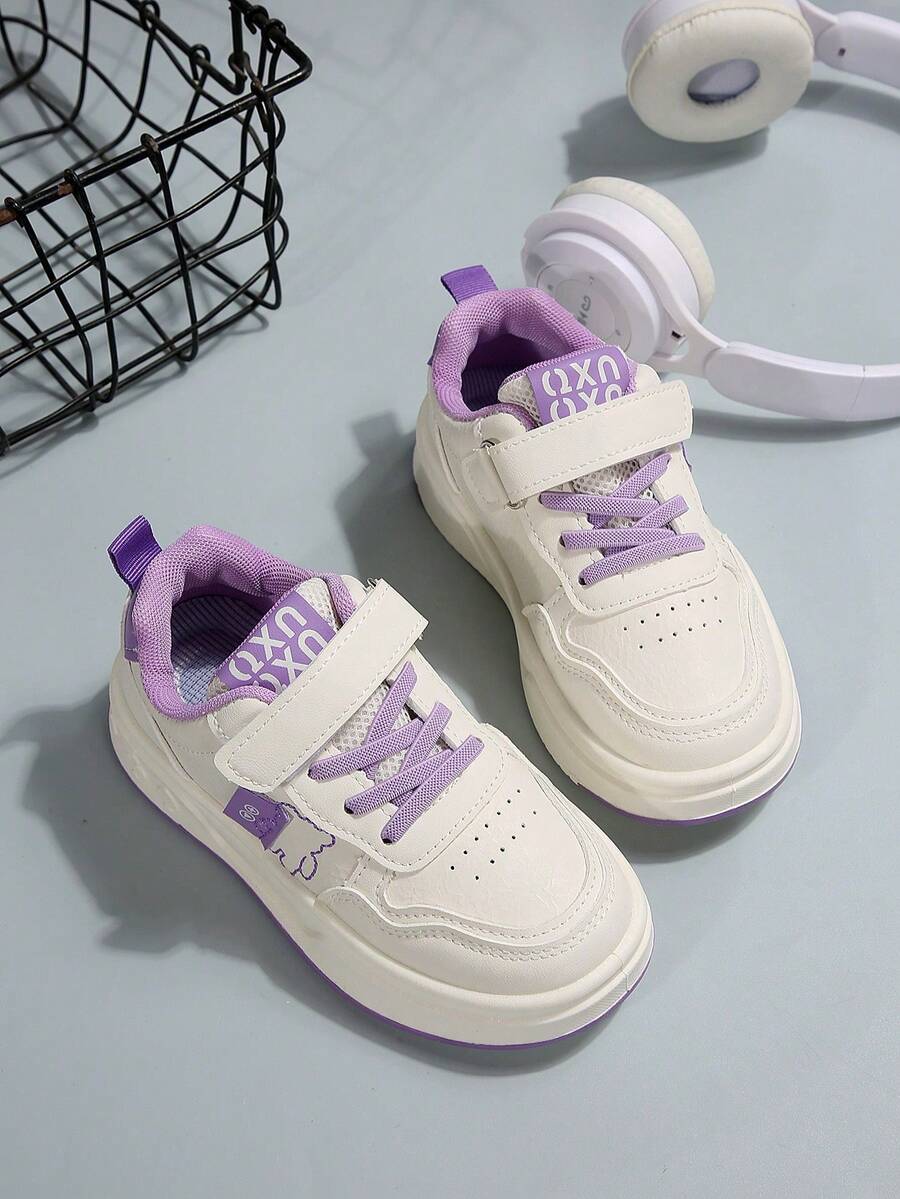 1 Pair Kids Casual Breathable Soft Bottom Comfortable Cartoon Hook And Loop Sports Shoes, Girls Fashion Sneakers For School, Spring/Autumn - Purple - View 1