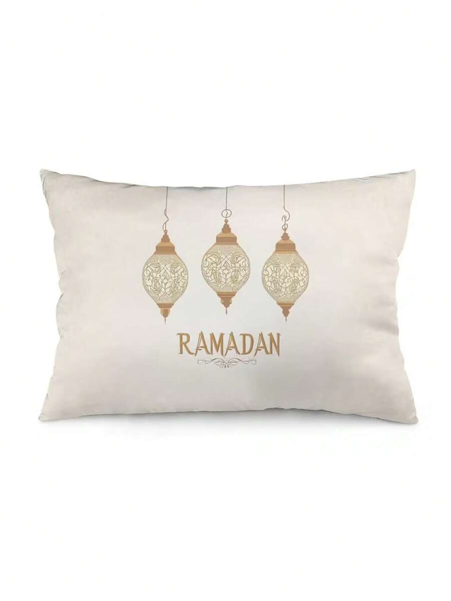 1/2/4pcs , Glam Style Ramadan Hanging Lanterns Print Throw Pillow Cover, 11.8x19.7Inch, Machine Washable Polyester, Zipper Closure, Decorative Cushion Case For Various Room Types - White Gold - View 1