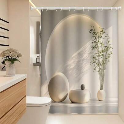 1 件装优雅浴帘，现代简约米色中性色调，耐用涤纶面料，打造水疗般的浴室氛围 - 易于安装和清洁，现代优雅，质地光滑，浴室装饰及配件，房间装饰，适用于家庭、酒店、度假村，礼品