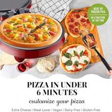 Pizza Maker Plus, Parrilla eléctrica para interiores, Plancha antiadherente para pizzas, quesadillas, tortillas, nachos y más, Plancha eléctrica para comidas y refrigerios deliciosos, Plateada - Rojo - Ver 2
