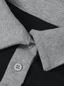 Slim Fit Color Block Long Sleeve T-Shirt For Women - Black and Gray - View 4
