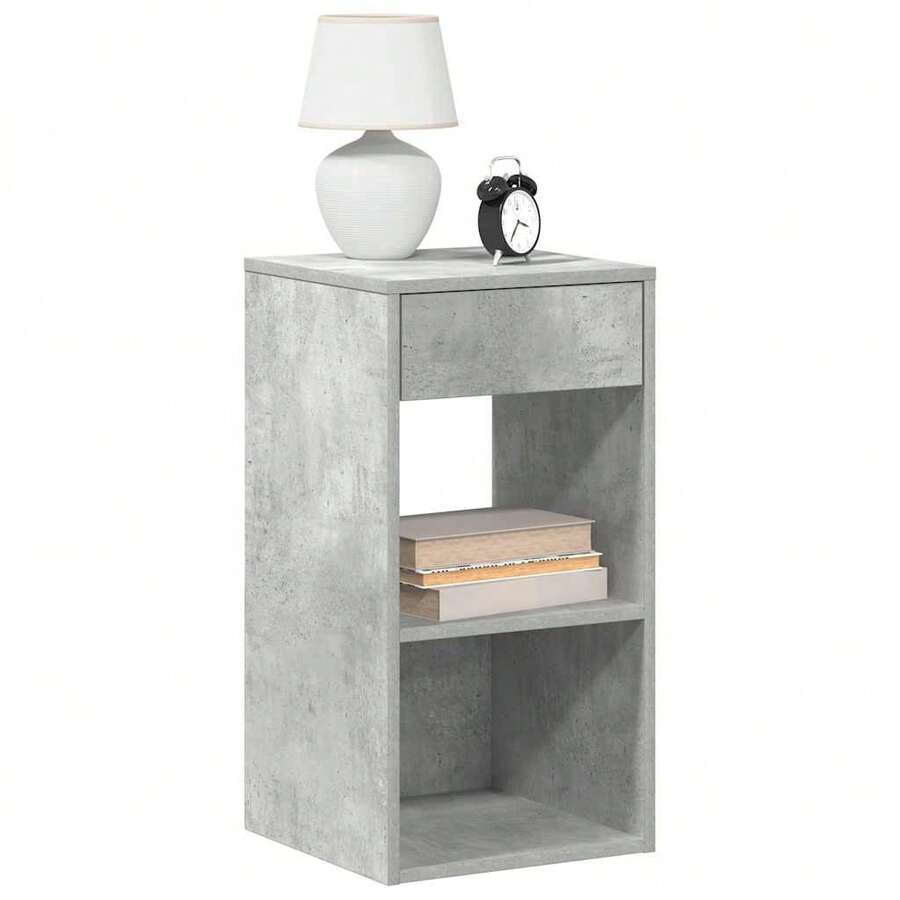 vidaXL Tables de chevet avec tiroir 2 pcs gris béton 35x34x66,5 cm - Grau - Übersicht 1