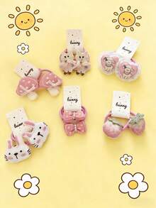 2pcs/Set Cartoon Mushroom Hair Scrunchies, Spring Pink Embroidered Cartoon Hair Clips Headbands Mushroom Hair Ties, Sweet & Cute For Girls - Multicolor - View 3