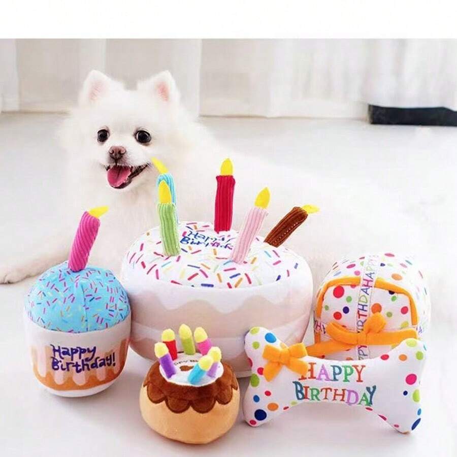 1pc Pet Plush Chew Doll Birthday Cake With Built-In Sound Device, Teeth Grinding Doll, Entertaining Gift For Dog/Cat Birthday, Holiday, Home Use