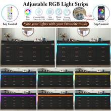 5/12/16 Drawer LED Dresser With USB Powered LED Lights/Charging Station | Modern Chest Of Drawers Storage Cabinet With Power Outout For Bedroom, Entryway - 查看 5